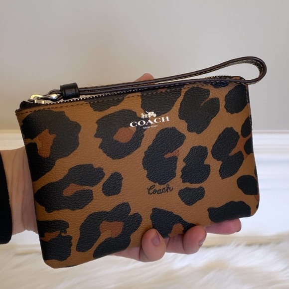 Coach Handbags - NWT Coach Corner Zip Wristlet with Leopard Print